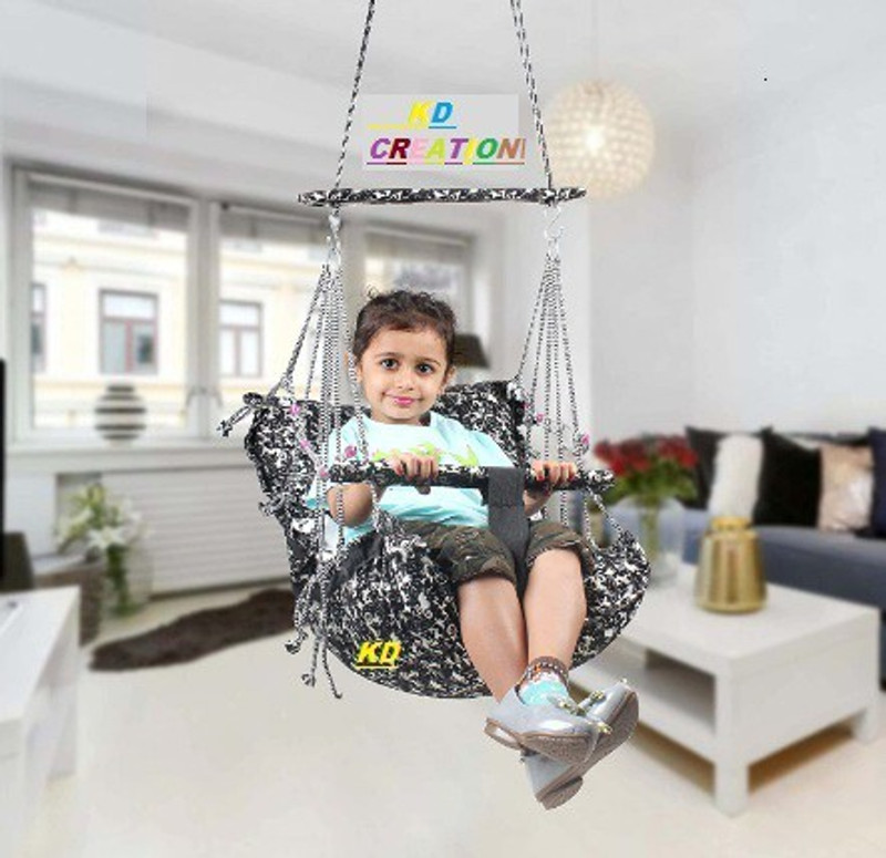 PARATPAR MALL Cotton Swing Chair For Kids Baby's Children Folding & Washable 1-5 Years With Safety Belt-Indoor Swing For Kids | Baby Swing |Kids Product | Swing For Babies | Kids Swing | Swing For Baby-Kids Hanging Swings(Black)