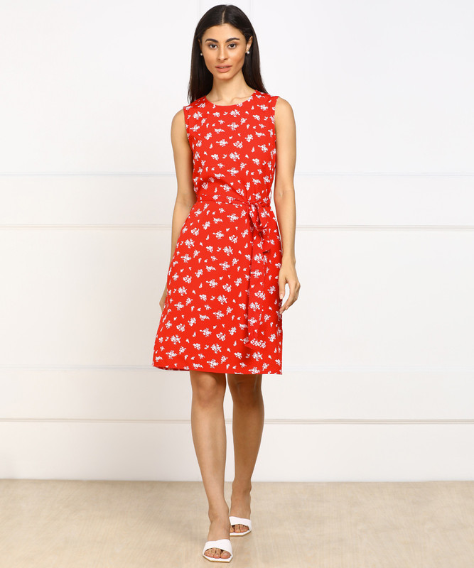 PROVOGUE Women Shift Red, White Above Knee/Mid Thigh Length Dress