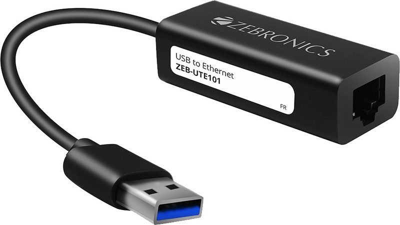 ZEBRONICS AO22-ZEB-UTE101 Ethernet Wired USB Lan Adapter compatible with Windows, Mac, Linux(1000 Mbps)