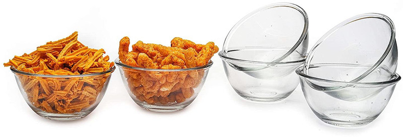 XLOW Pack of 6 Glass XLOW2 glass bowl set of 6 round shape 120ml Dinner Set(Clear, Microwave Safe)