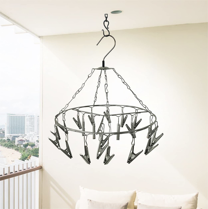 Urbanware 25 Clips - Stainless Steel Round Cloth Dryer/Clothes Drying Stand/Hanger with Clips Pins (Clothes Peg) Heavy Rubber Grip Clip Stainless Steel Cloth Clips (Silver) Stainless Steel Cloth Clips(Silver Pack of 25)