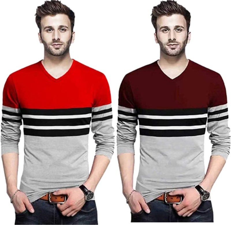 WRODSS Colorblock Men V Neck Multicolor T-Shirt