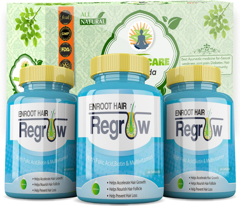 Divya Shree Enroot Hair Regrow, Manage Hair loss and Regrow lost Hair Naturally(Pack of 3, 180 Capsules)