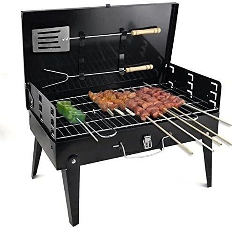 Geico master BBQBN-54780Portable&PicnicBarbequewith6Skewers,1IronGrillBlack Charcoal Grill