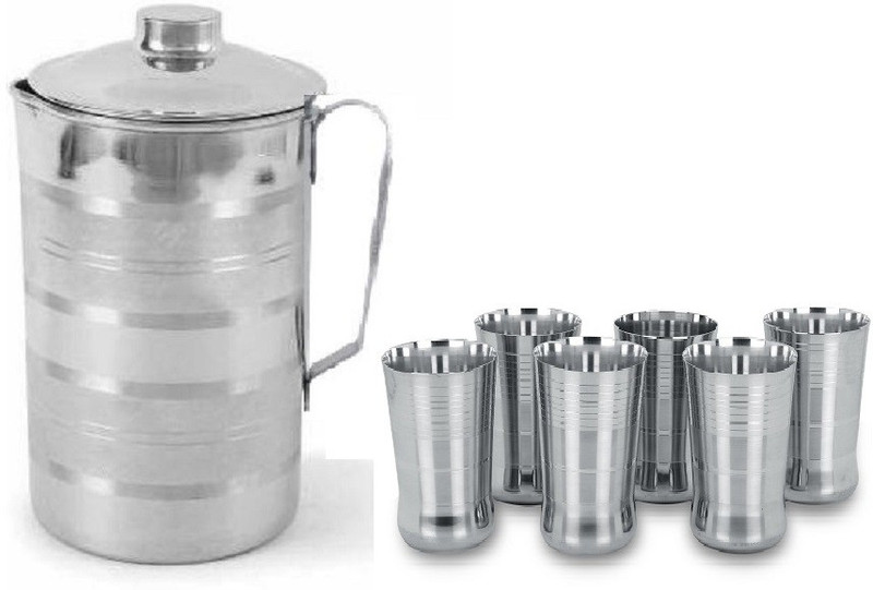LIMETRO STEEL SS-GLASS-G3-6-JUG-J1-TRAY-ROUND Jug Glass Set(Steel)