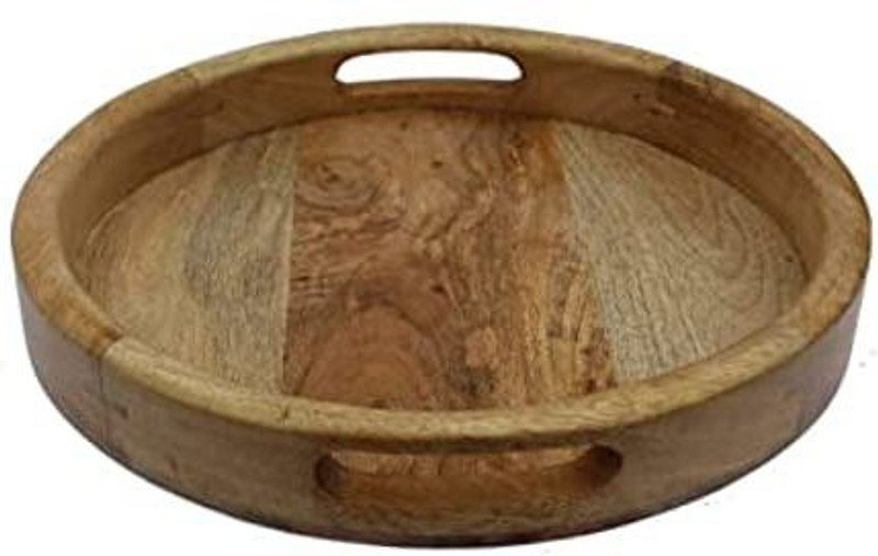 S.I Creation SI Creation Handicrafts Beautiful Table Decor Round Shape Wooden Serving Tray/Platter for Home and Kitchen Tray