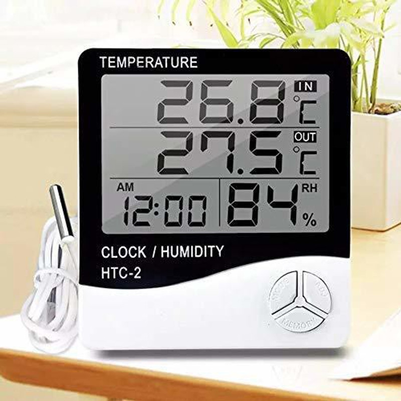 DBest Choice HTC-2 Digital LCD Temperature Thermometer Humidity Meter Clock with Sensor Cable Hydrometer