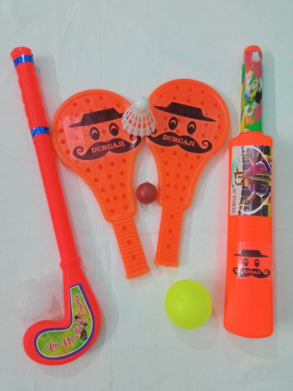 DURGA JI PLASTIC JUNIOR COMBO PACK - BAT BALL., RACKET & HOCKEY FOR KIDS AGE 2+ Table Tennis