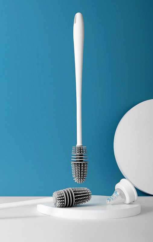 MobFest ® Cup Silicone TPR Cleaning Brush 33 cm Long Handle Gap Bristles Bottle Multipurpose Cleaning Kitchen Tool(Grey)