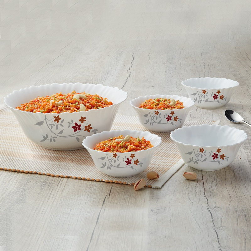 Larah by Borosil Opalware Mixing Bowl Fauna(Pack of 6, White)