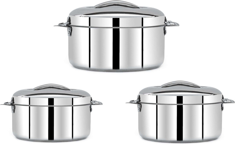 MANAU Hot Serve Double Wall Insulated Hot Pot Stainless Steel Casserole Set of 3 (1000 ml, 1500 ml, 2500 ml,), Weight 2.600 KG Pack of 3 Serve Casserole Set(5000 ml)