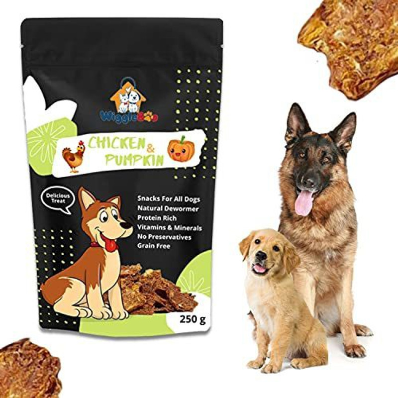 WiggleBoo & Pumpkin Dog Treat | Protein Rich | Natural De-wormer | For All Dog Breed | 100% Natural Crunchy Snack | 250g Chicken, Vegetable Dog Treat(250 g)