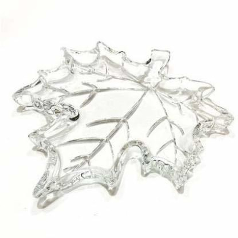 nandini creation Glass Fruit Plate Leaf Shape Glass Plate Bowl Dish Maple Leaf Shape Serving Tray Large Transparent Bowl Serving Set(Pack of 1)