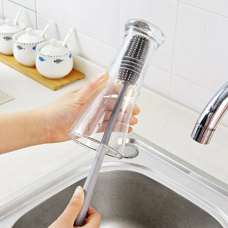 Giffy ® Long Bottle Silicone TPR Cleaning Brush to Clean Bottle, Glass, Jar, Narrow Neck Container, Baby Milk Bottle , 33 cm Long Cleaner Tool(Grey)