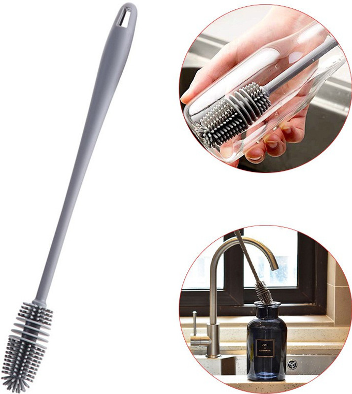 Giffy ® Long Silicone TPR Kitchen Cleaner Bottle Brush Cup For Washing Cleaning Bottle Brush With Handle Cleaning Utensils Brush(Grey)