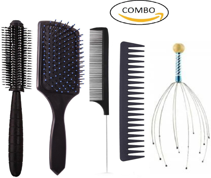 E-DUNIA 4Pcs Paddle Hair Brush, Detangling Brush and Hair Comb Set for Men and Women, Great On Wet or Dry Hair, No More Tangle Hairbrush for Long Thick Thin Curly Natural Hair with 1 Scalp Massagers, Handheld Head Massage Tingler, Scratcher for Deep Relaxation, Hair Stimulation and Stress Relief [PA
