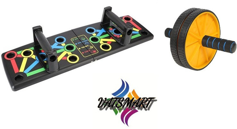 VATSMART Dual Wheel AB Roller/Wheel with Colour Coded Push Up Board Fitness Accessory Kit Kit