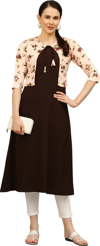 ALC Creations Women Floral Print, Solid Straight Kurta(Brown, Beige) ALC Creations Women Floral Print, Solid Straight Kurta(Brown, Beige)