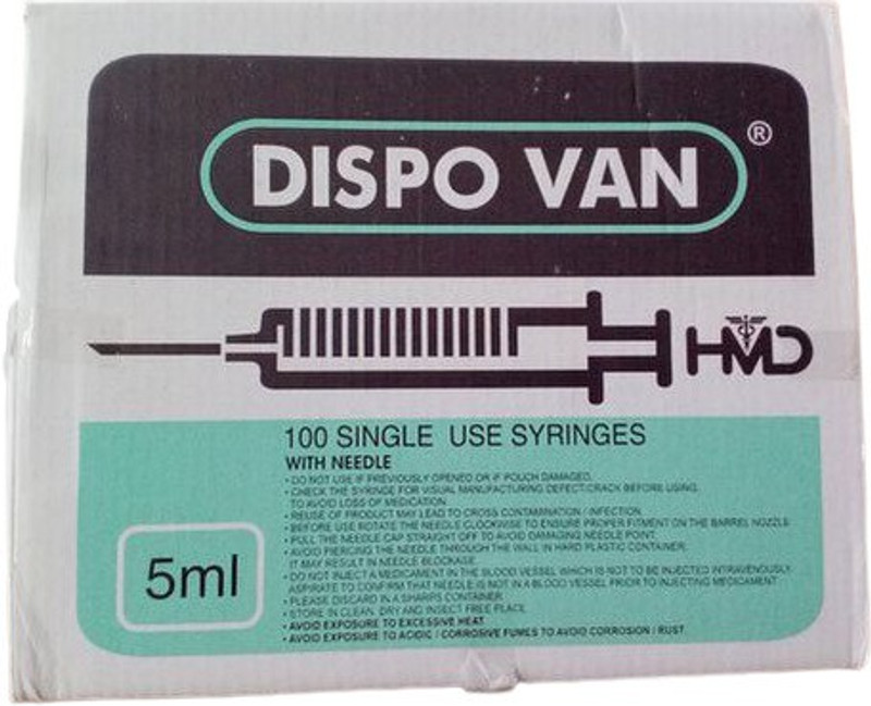 DISPOVAN HINDUSTAN SINGLE USE SYRINGE IN ( 5ML X 50PICS. ) Medical Needle(Green)