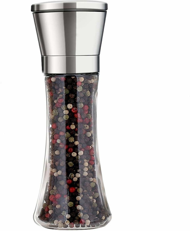 GOPINATH AUTOLINK Salt and Pepper Crusher - Salt and Pepper Shakers with Adjustable Coarseness by Ceramic Rotor - Stainless Steel Pepper Mill Shaker and Salt Crushers Mills Glass Squeeze Mill(Multicolor, Pack of 1)
