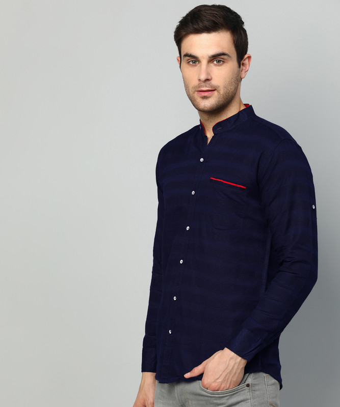 FUBAR Men Striped Party Dark Blue Shirt FUBAR Men Striped Party Dark Blue Shirt