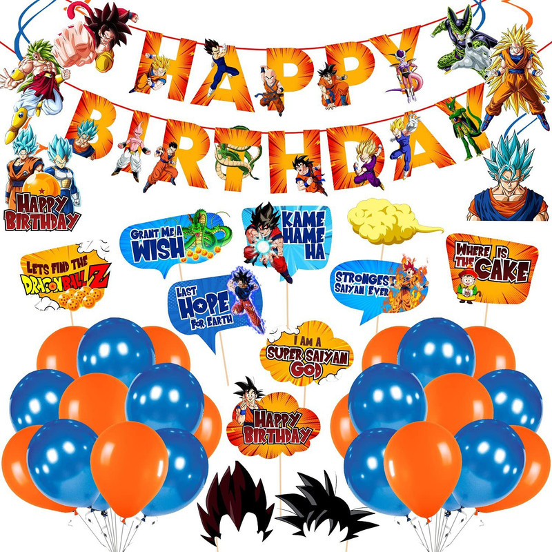 ZYOZI Set of 43 Pcs Dragon Ball Z Theme Birthday Party Supplies and Decorations for Party Decorations Balloon Banner Swirls Photobooth Props Set Anime Party Supplies for Kids and Boys(Set of 43)