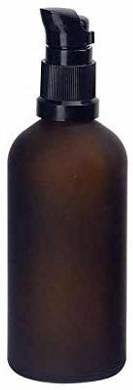 JARBAZAAR 100 ML AMBER FROSTED GLASS BOTTLES with black serum pumps 100 ml Glass Spray Bottle(Pack of 8, Brown)