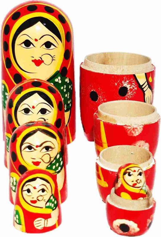 TOYS HOUSE Wooden Nesting Doll,Red, Hand Painted Russian Matryoshka Stacking Dolls- Set of 5 Piece(Red)