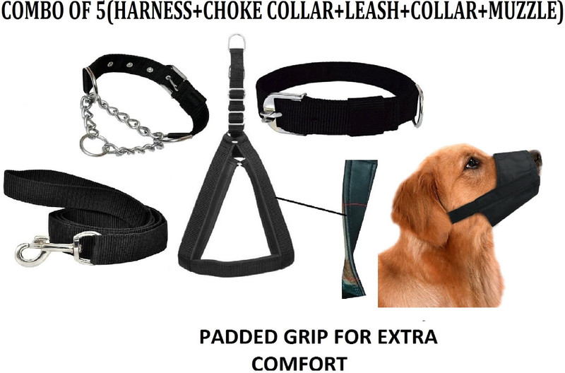Hachiko Premium Quality Army Printed Dog Body Belt Harness+Choke Collar+Chain+Collar+Dog Muzzle With a Complimentary Pack Of Hachiko Dog Deodorant. For All Small Breed Dogs.(Combo of 5) Dog Harness & Leash(Small, Multicolor)
