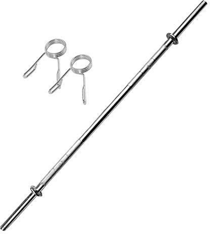 Unishore 3 Feet 19 MM Straight Rod With 2 Piece Locks Weight Lifting Bar (Silver) Weight Lifting Bar(Silver)