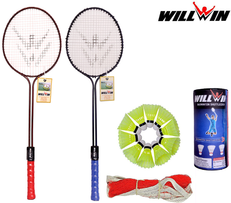 WILLWIN PB-600 COMBO BADMINTION SET OF 2 RACQUET 10 NAYLON SHUTTLE AND 1 BADMINTION NET FREE ( FULL COMPLETE COMBO ) Badminton Kit