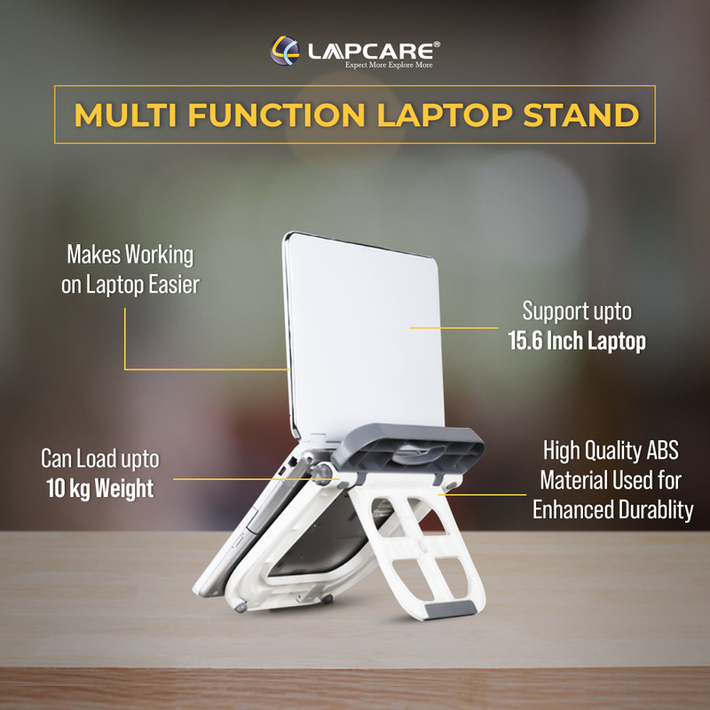 LAPCARE LMS-7001 Plastic Desk Stand Laptop Stand with Adjustable Height Compatible with Universal Laptops(White)