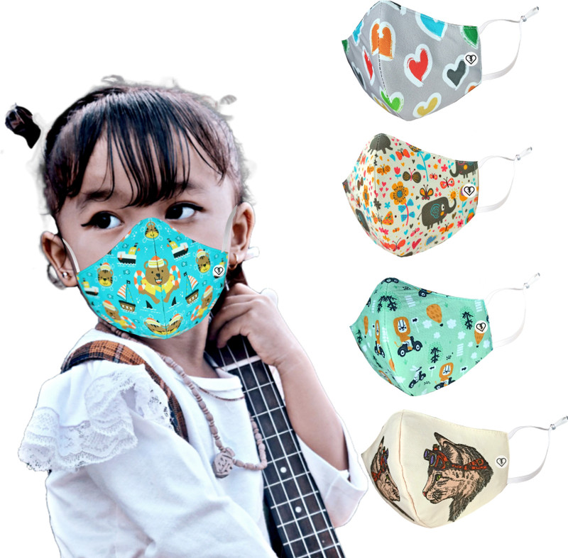 SUBHUSHA SUPER SAFETY 3 Layer Cotton Digital printed kids mask combo pack Reusable Washable Breathable Skin Friendly Soft Cotton Fabric Face Mask with Adjustable Ear loops for Boys Girls Children Babies (Anti Pollution Mask , Anti Viral Mask , Anti Bacterial Mask ) (School Mask , Outdoor Mask , Kids