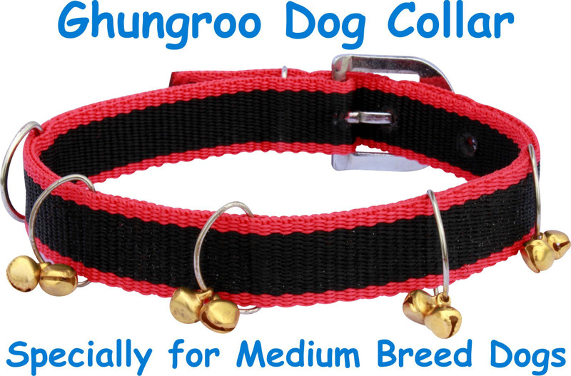 BODY BUILDING Dog Belt Red Black Ghungroo Dog Collar Specially for Medium Breeds Dog Everyday Collar(Medium, Red Black Ghungroo Dog Collar)