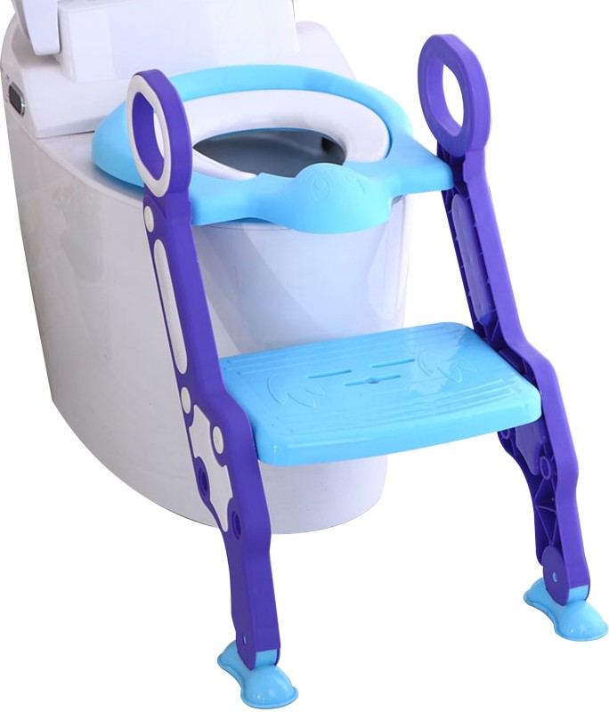 sunbaby Foldable Potty-Trainer Seat for Toilet Potty Stand with Ladder Step Up Training Stool with Non-Slip Steps Ladder Adjustable Foldable for Boys Girls Toddlers Kids (Blue) Potty Seat(Blue, Purple)