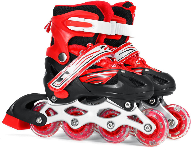 QWICK CLICK Inline Skates Size Adjustable All Pure PU Wheels it has Aluminum-Alloy which is Strong with LED Flash Light on Wheels In-line Skates - Size 7-10 UK In-line Adults Size 7 UK - 9 UK(Adjustable, Recreational, Training, Intermediate, Beginner, Multicolor)