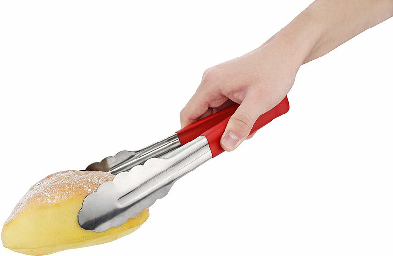 Giffy Food Tongs for BBQ Buffet Salad Bread Cooking and Kitchen Serving, Stainless Steel with Silicone Handle (9 Inch) 23 cm Utility Tongs(Pack of 1)