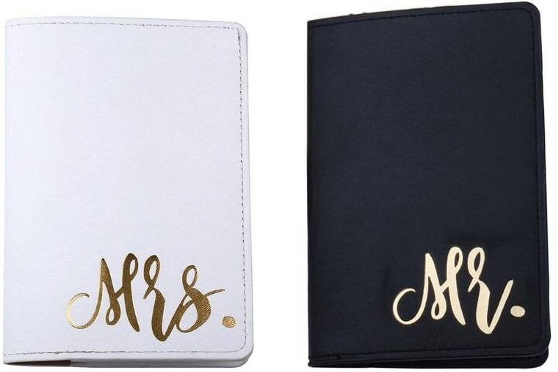 TOURTIER NEW Stylish Mr.& Mrs. Couple Leather Passport Wallets Travel Holder Set(Black, White)
