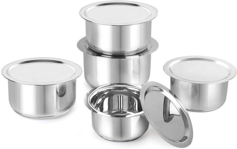 RBGIIT CA_2Casserole Cook And Serve Kadhai Works Tope Patila Tapila Container Handi |Bowl Cookware Sets Pot Pan Cook |Pot Rice Biryani Serving Dining Table Pack of 10 Cook and Serve Casserole Set(2.1 ml, 1.8 ml, 1.2 ml, 1 ml, 0.8 ml)