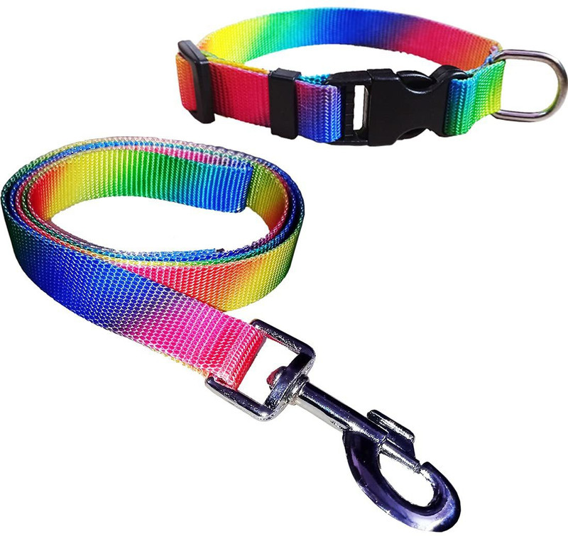 PetCeptual Nylon Dog Collar and Leash Set for Small Dogs and Puppies - Rainbow Color Plain Dog & Cat Collar Charm(Multicolor, Round)