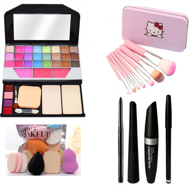 MY TYA Glam Fashion Makeup Kit for Girls + Makeup Brushes + Kelli Makeup Sponges + EyeLiner & Kajal & Mascara & Eye Brow Pencil (4in1)