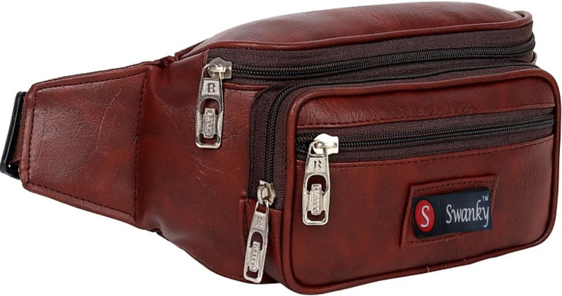 Swanky PU Leather Fanny Pack Tan Waist Bag Kamar Pouch West Bags Unisex PU Waist Pack bag with Belt for travel(Brown)