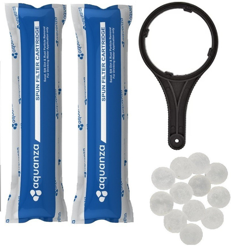 AQUANZA 2 pcs 10'' PP Spun Filter Candle Suitable For All Types Of Ro Water Purifier+black spanner+2 antiscalent balls Solid Filter Cartridge(0.005, Pack of 2)