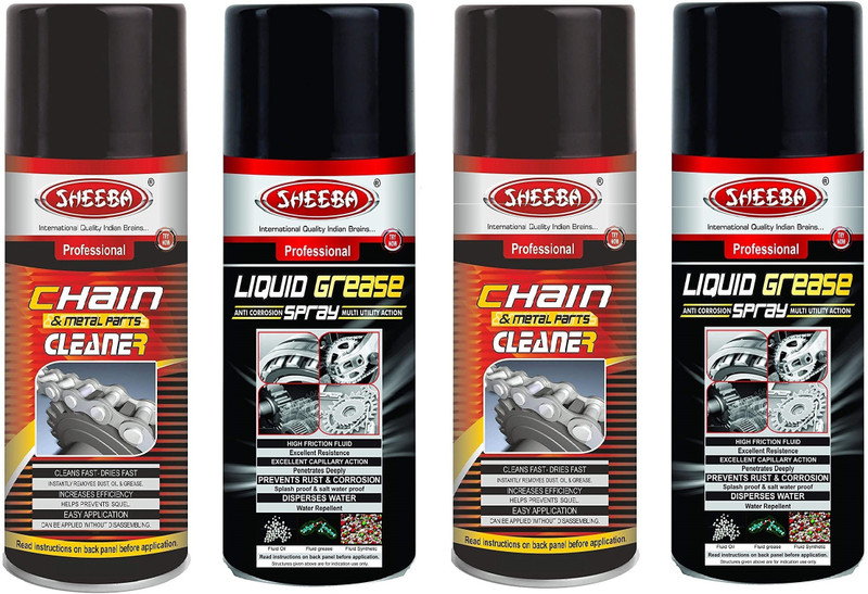 Sheeba Liquid Grease spray 160ml pack of 2 & Chain Cleaner 160ml Pack of 2 Chain Oil(640 ml)
