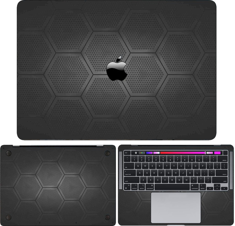 FineArts Fine Arts Full Body 4 in 1 Laminated Precision Cut Laptop Skin Wrap (Top, Bottom, Inside, Trackpad Protector) Decal For MacBook Pro 13 inch 2018 (Model A1989) Black Octagon Net Stretched Vinyl Laptop Skin Compatible for 13 inch(Theme: Ethnic)