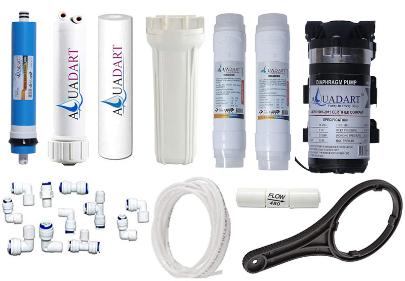 AquaDpure Complete Ro purifier filter service kit of 100 GPD membrane water with all accessories (Full Service KIt With 02 Inline) Solid Filter Cartridge(0.3, Pack of 24)