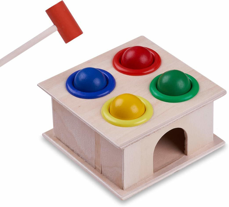 RVM Toys Wooden Hammer Ball Knock Pounding Bench with Box Case Fine Motor and Dexterity Skills Early Educational Learning Toy Set for Kids Boys and Girls 2+ Years(Multicolor)