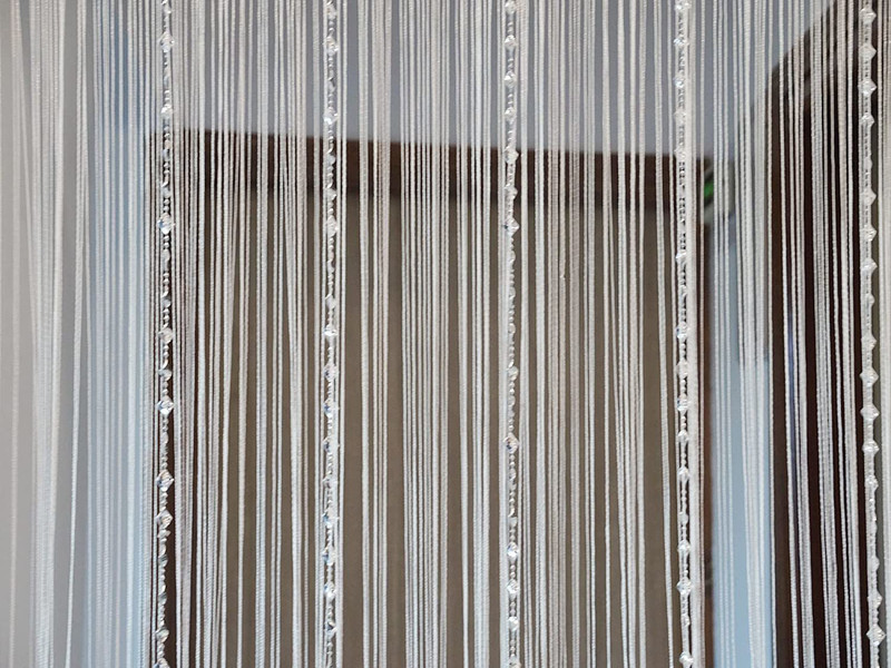PINDIA 213.36 cm (7 ft) Door Polyester Semi Transparent Curtain Single Curtain(White, Self Design)