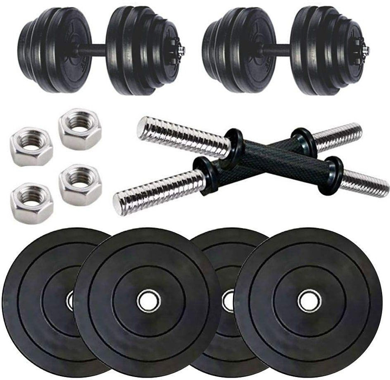 HACKERX 16Kg (4Kg x 4 Rubber Plates) + 2 Dumbbell Rods Adjustable Dumbbell(16 kg)