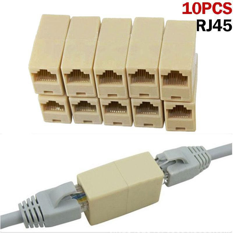 99Gems (PACK OF 10) RJ45 CAT5E CAT6 Couple Plug Network Ethernet LAN Cable Jointer Connector Adapter for Computer Cables & Connectors Lan Adapter Wired Ethernet Lan Adapter compatible with Mac, Linux, Windows(1000 Mbps)